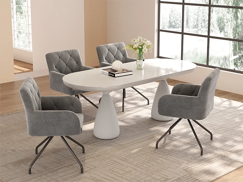 Set van 4 fluwelen gestoffeerde stoelen met metalen poten - lichtgrijs