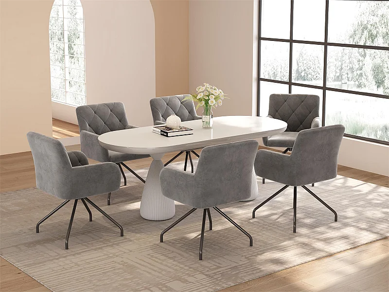 Lot de 6 Chaises rembourrées en velours avec pieds en métal - Gris clair