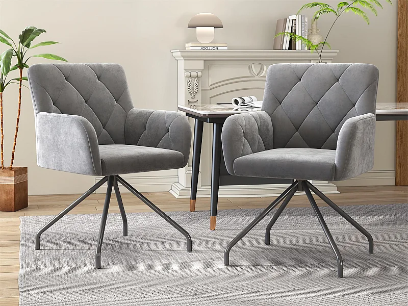 Set van 2 fluwelen gestoffeerde stoelen met metalen poten - Lichtgrijs