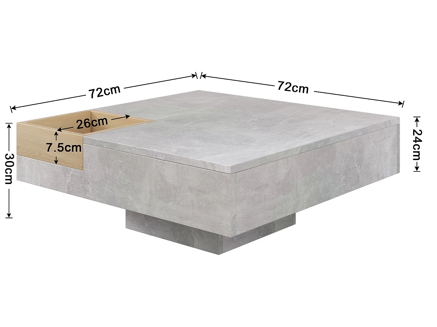 Table basse carrée avec une coffre amovible de rangement - Gris clair