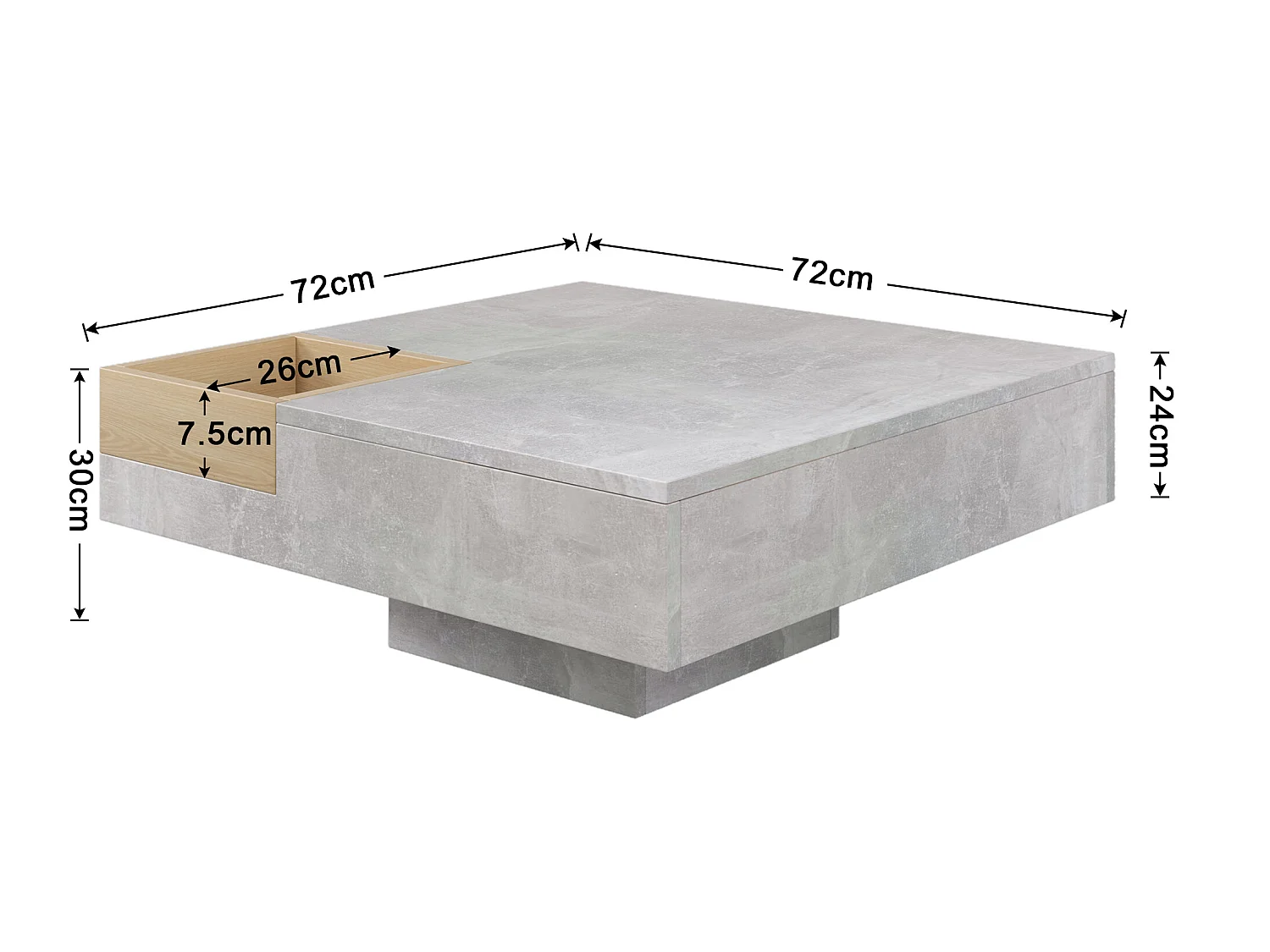 Mesa de centro cuadrada con caja de almacenamiento extraíble - Gris claro