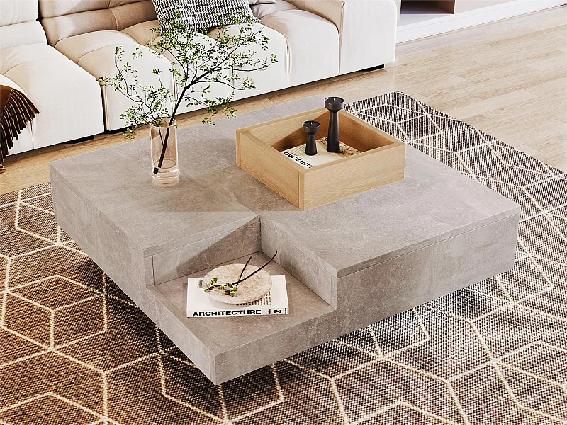 Table basse carrée avec une coffre amovible de rangement - Gris clair