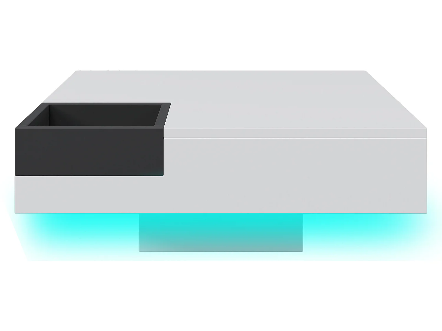 Table basse carrée avec une coffre amovible de rangement - lumières LED en bas - Blanc