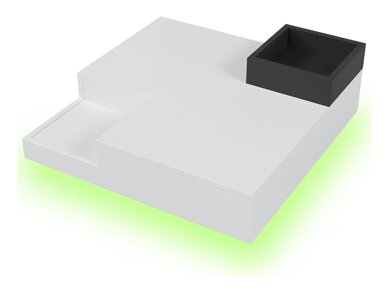 Quadratischer Couchtisch mit abnehmbarer Aufbewahrungsbox – LED-Leuchten an der Unterseite – Weiß