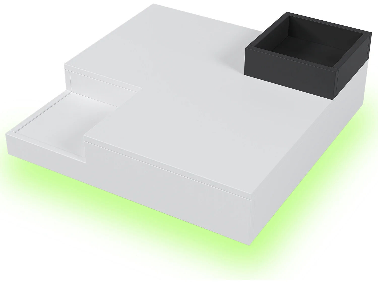 Table basse carrée avec une coffre amovible de rangement - lumières LED en bas - Blanc