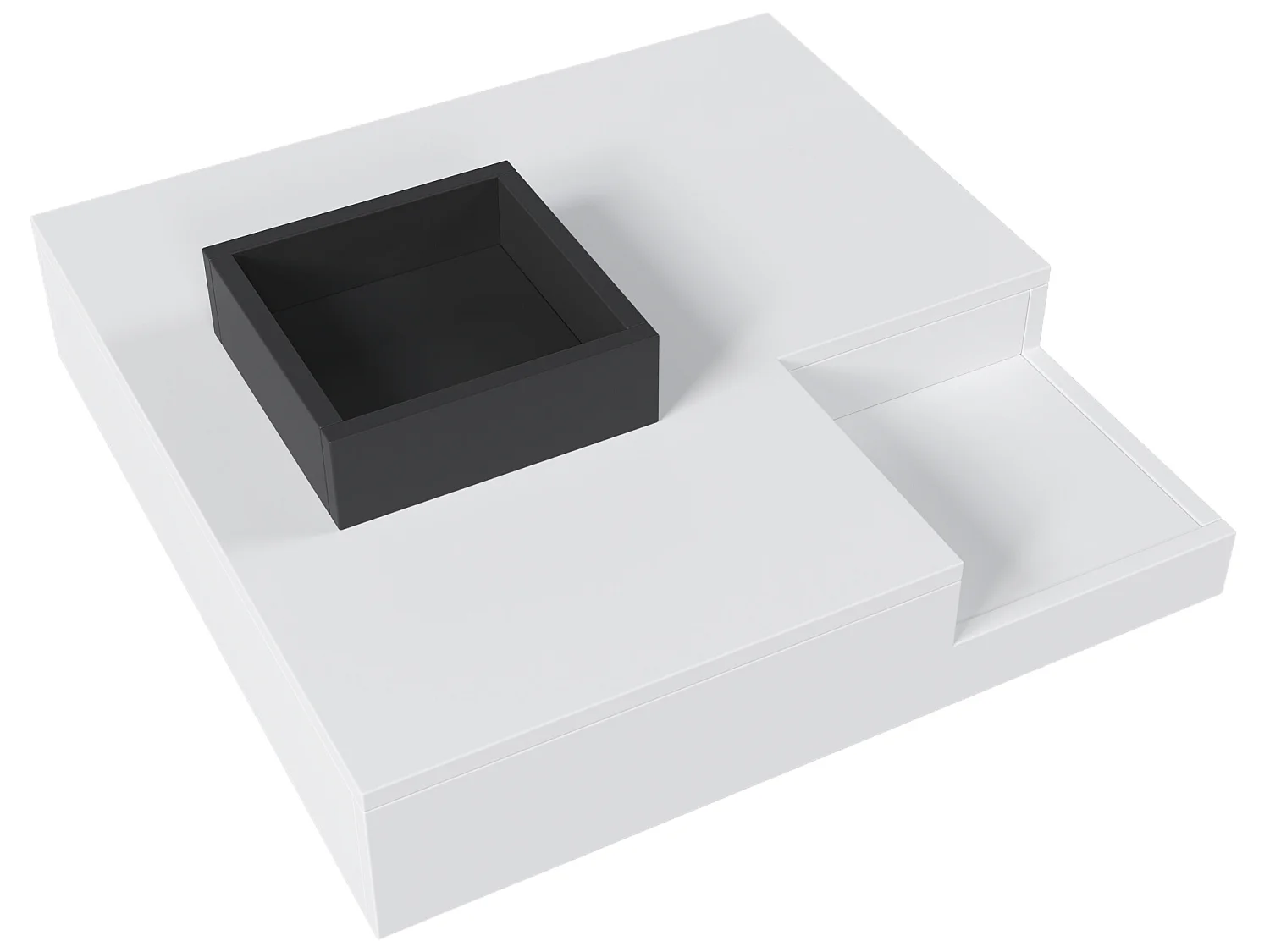 Table basse carrée avec une coffre amovible de rangement - lumières LED en bas - Blanc