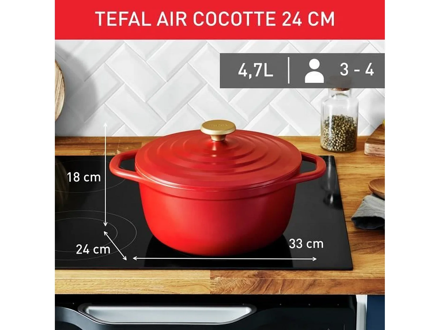 Cazuela Air 24 cm aluminio fundido rojo