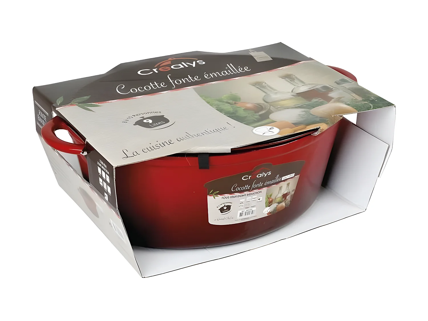 CREALYS GRAND CHEF Cocotte ovale en fonte dacier emaillee - L 37 cm - 9 L - Rouge - Tous feux dont induction