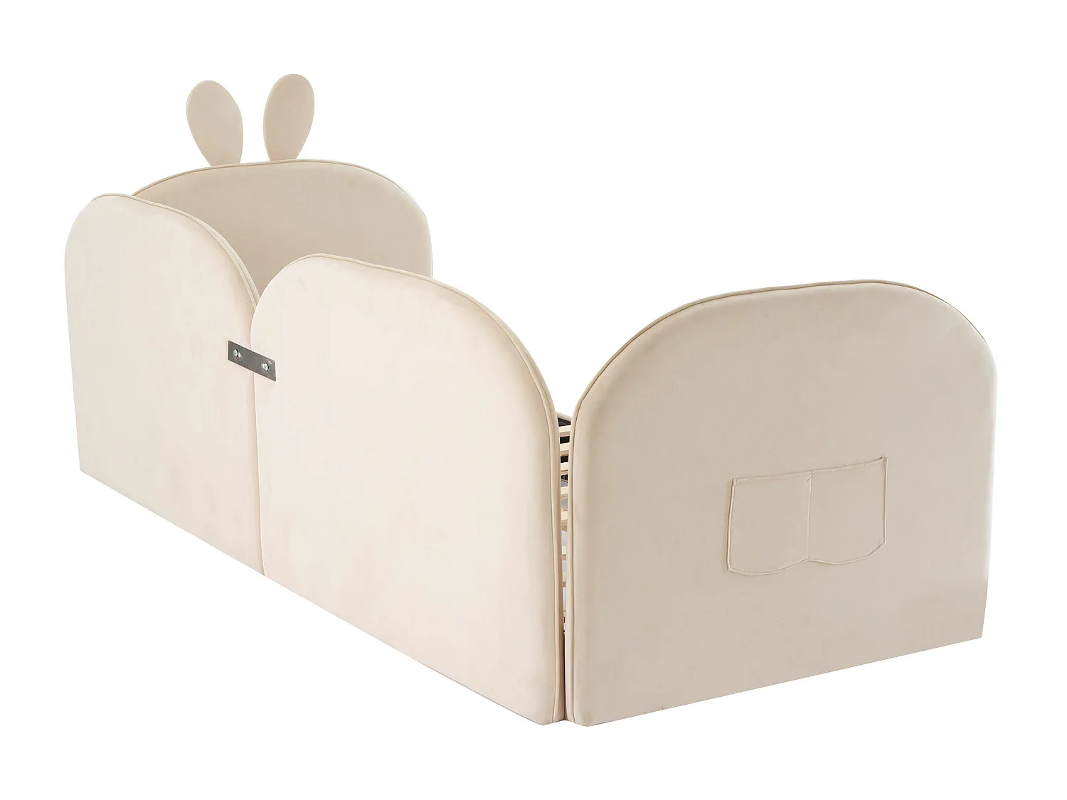 Lit enfant rembourré en velours - 2 lits simples 90x200cm - tête de lit en forme de lapin - avec sommier à lattes - Beige