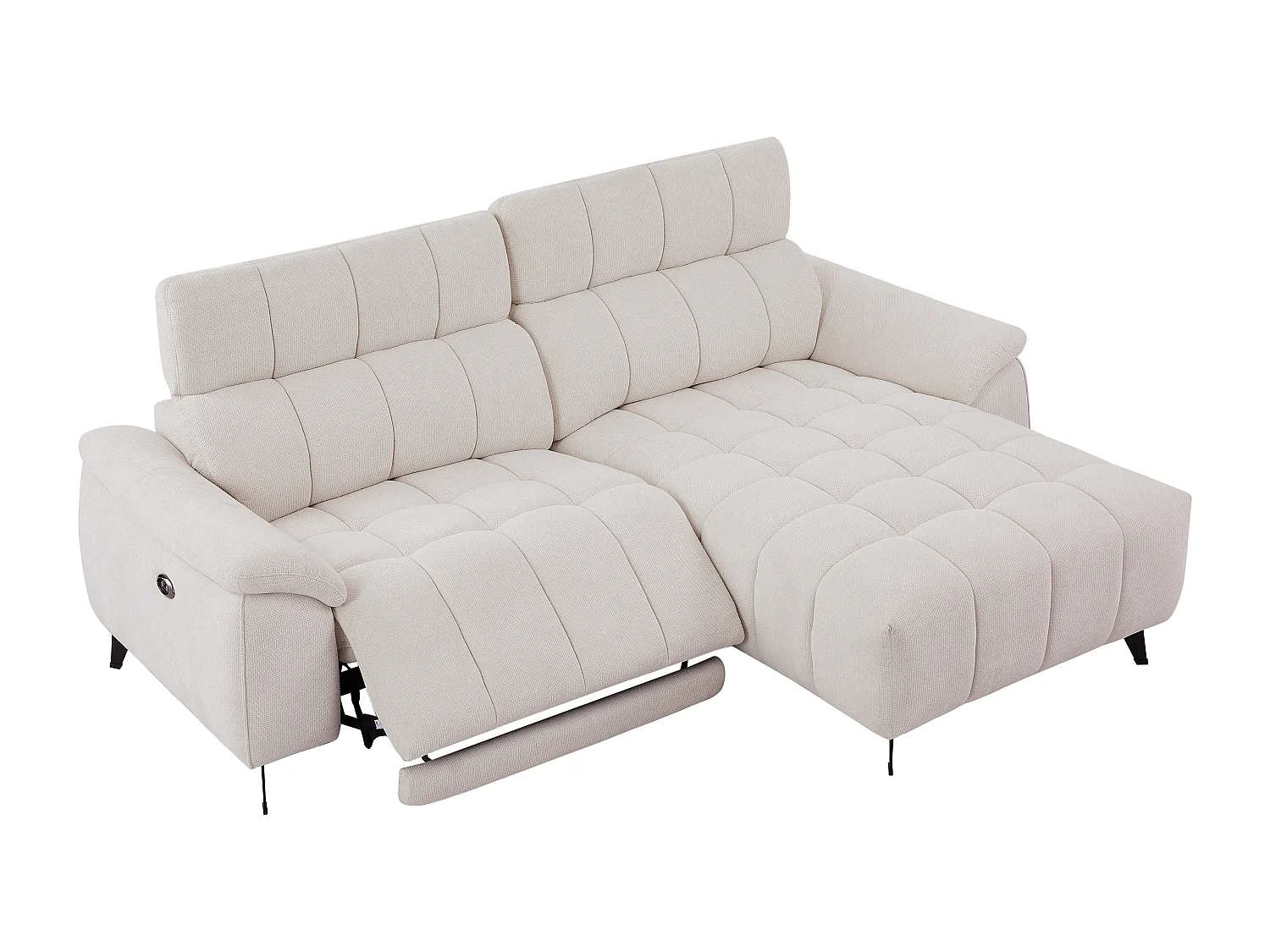 Canapé d'angle droit relax électrique en tissu texturé beige CELTIMO