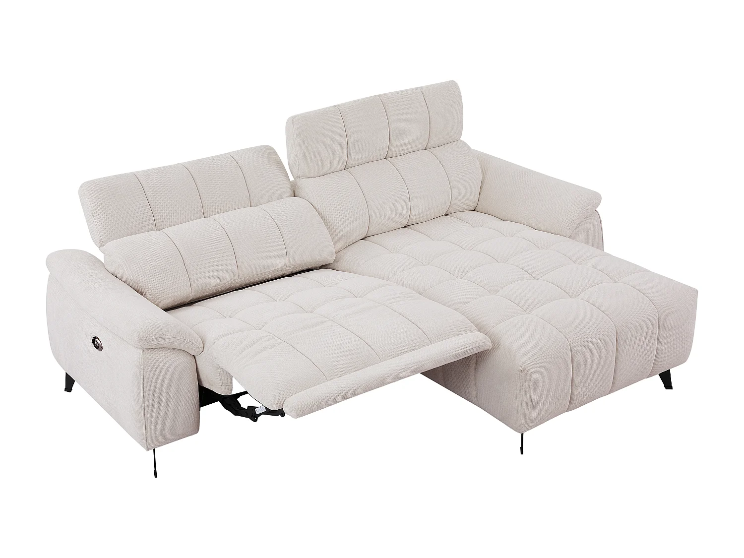 Canapé d'angle droit relax électrique en tissu texturé beige CELTIMO