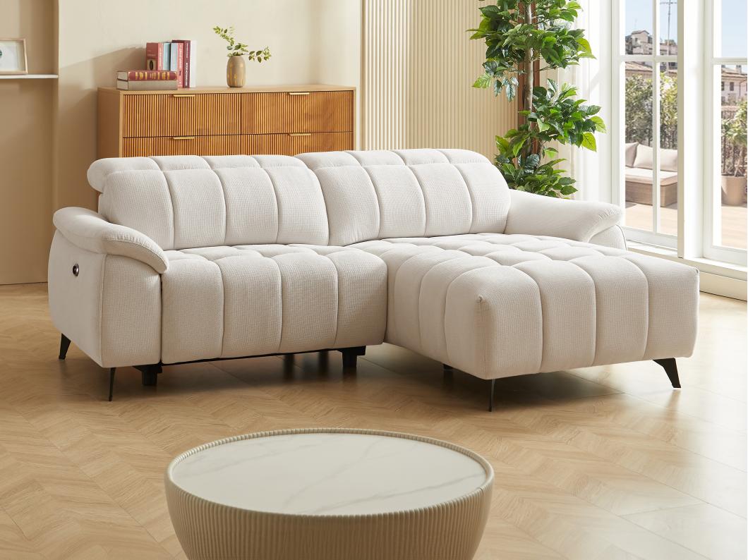 Eckrelaxsofa elektrisch - Ecke rechts - Strukturstoff - Beige - CELTIMO