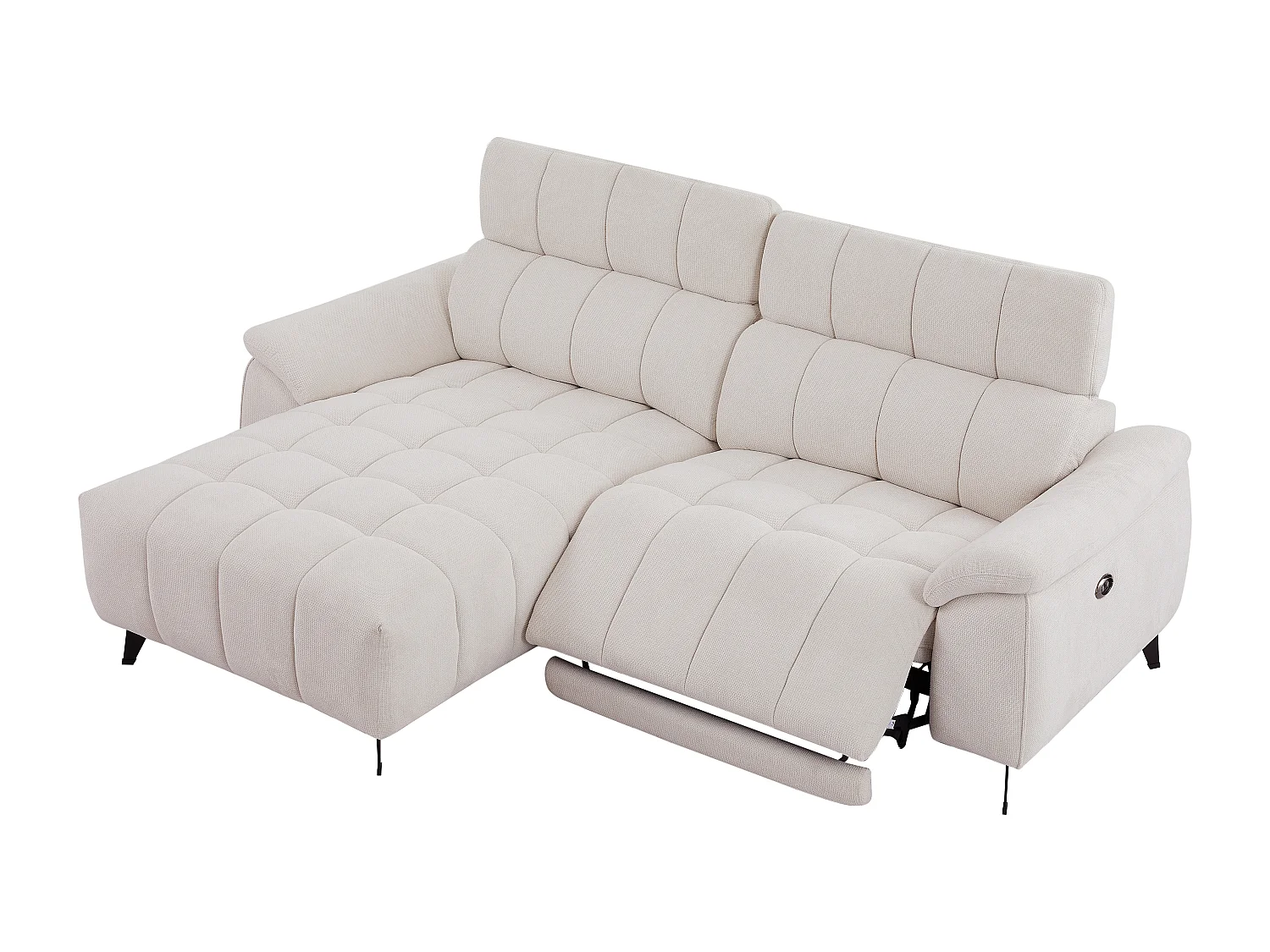 Canapé d'angle gauche relax électrique en tissu texturé beige CELTIMO