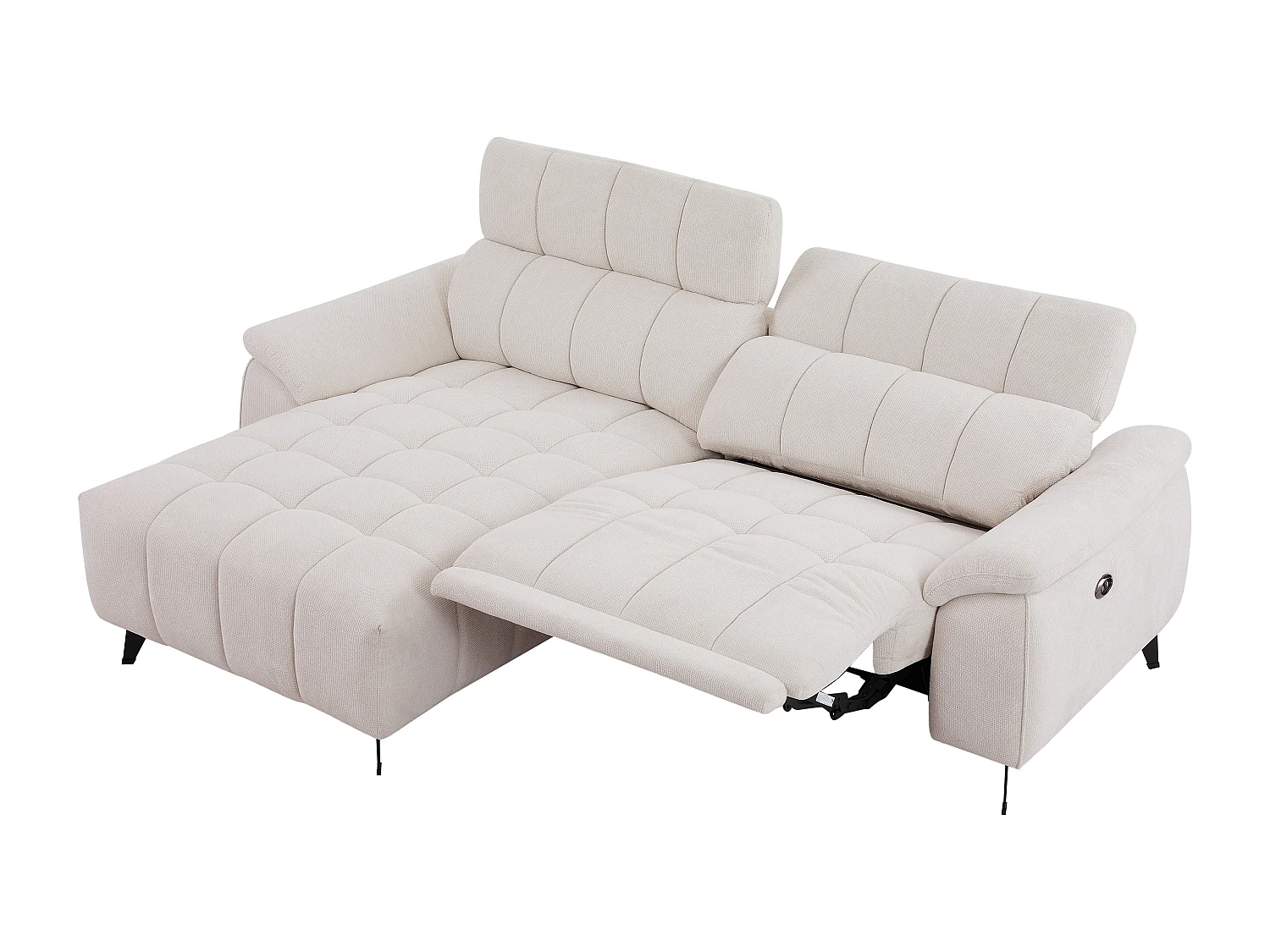 Canapé d'angle gauche relax électrique en tissu texturé beige CELTIMO