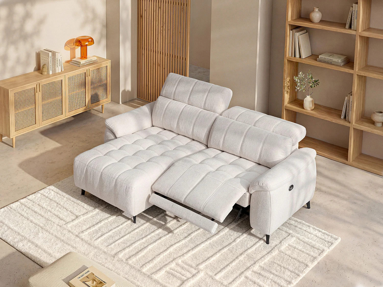 Divano relax elettrico in Tessuto testurizzato Beige - Angolo a sinistra - CELTIMO
