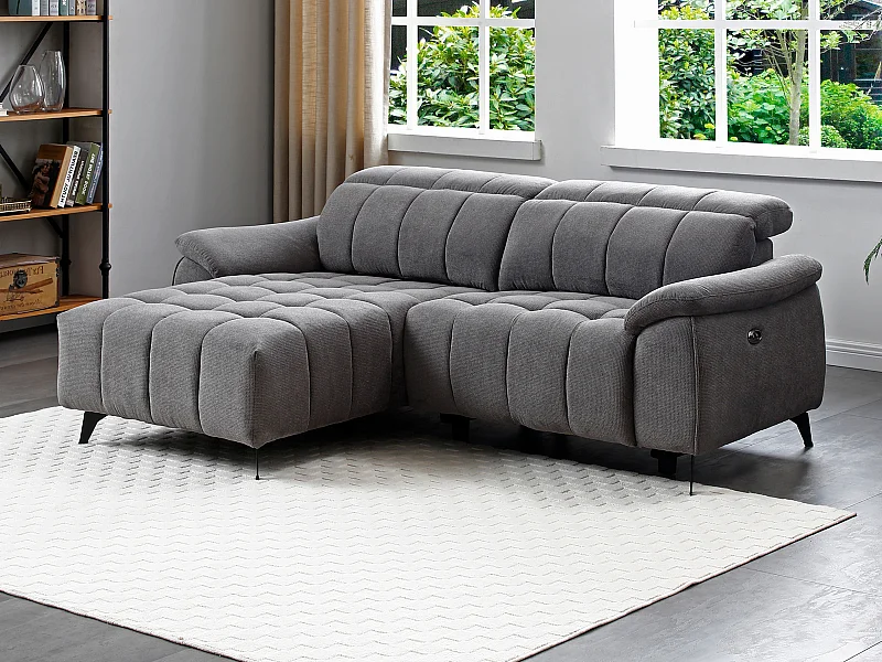 Eckrelaxsofa elektrisch - Ecke links - Strukturstoff - Grau - CELTIMO