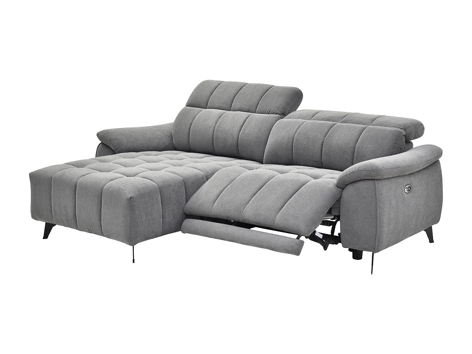 Kanapa narożna lewostronna z elektryczną funkcją relax i szarą teksturowaną tapicerką - CELTIMO