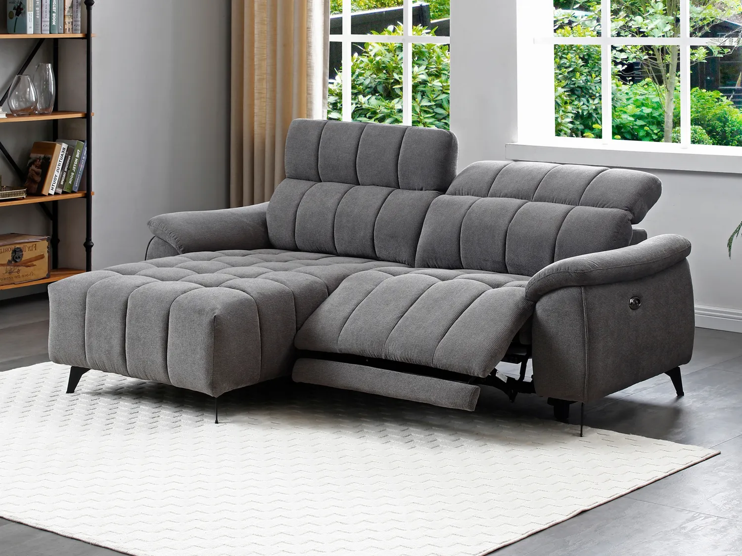 Eckrelaxsofa elektrisch - Ecke links - Strukturstoff - Grau - CELTIMO