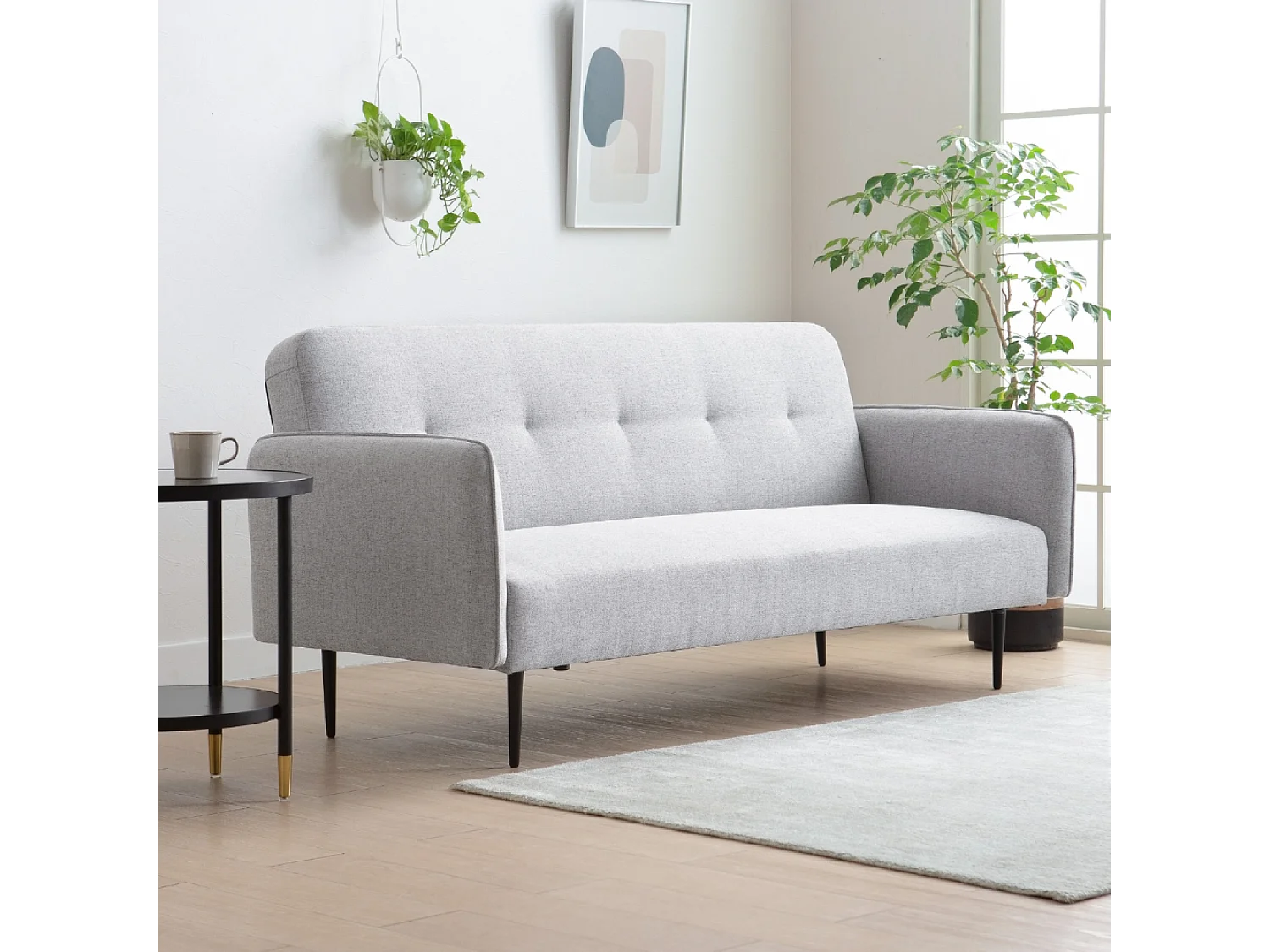 Sofá convertible 3 plazas de tela gris BERNE