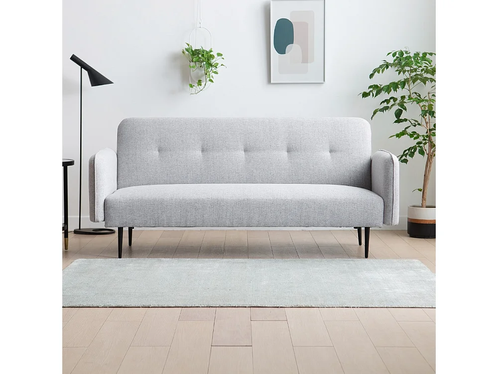 Sofá-Cama Conversível de 3 Lugares em Tecido Cinza BERNE - Design Elegante, Braços Removíveis, Conforto Máximo