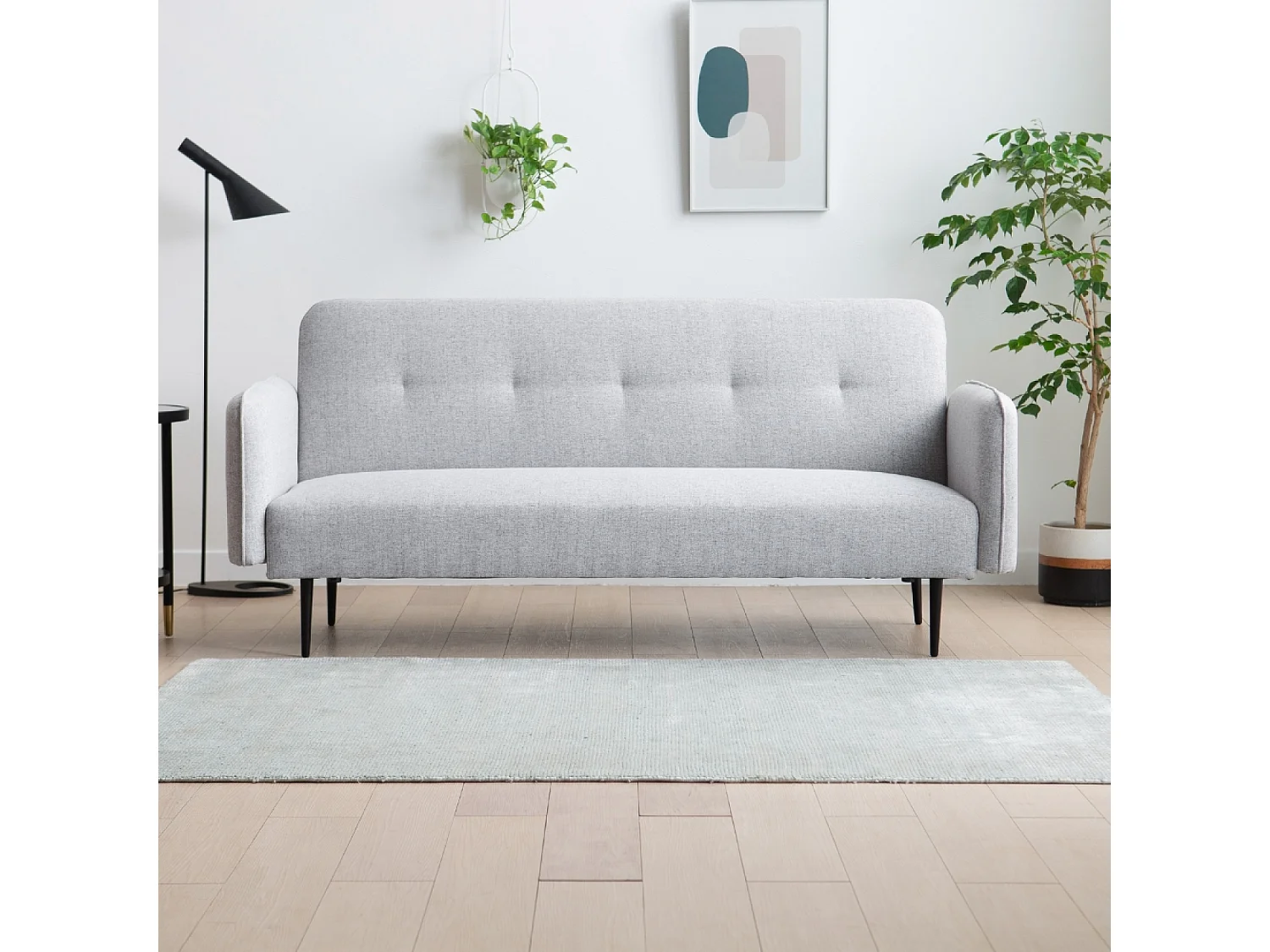 Sofá-Cama Conversível de 3 Lugares em Tecido Cinza BERNE - Design Elegante, Braços Removíveis, Conforto Máximo
