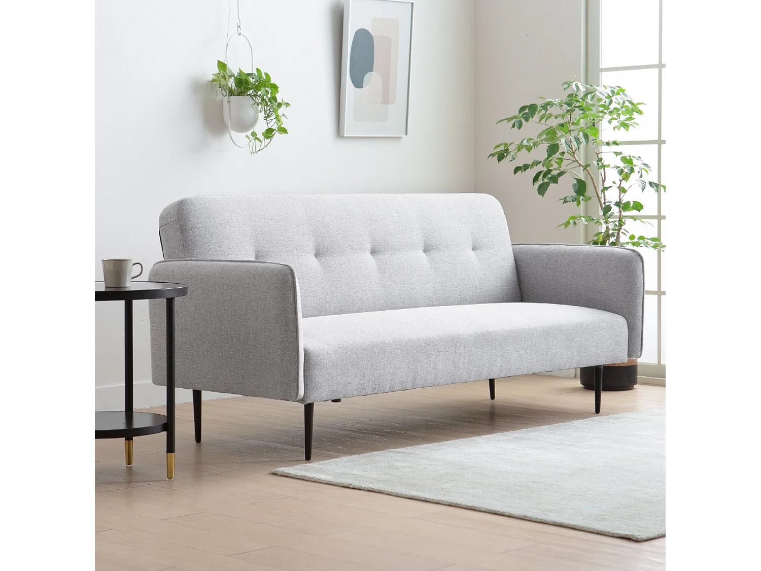 Sofá-Cama Conversível de 3 Lugares em Tecido Cinza BERNE - Design Elegante, Braços Removíveis, Conforto Máximo