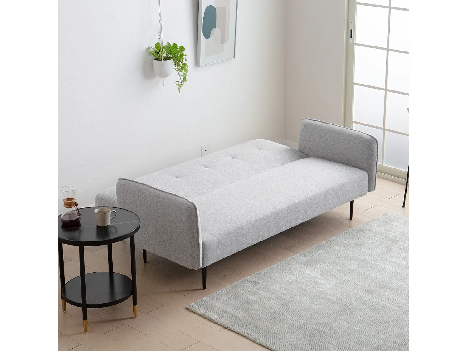 Sofá-Cama Conversível de 3 Lugares em Tecido Cinza BERNE - Design Elegante, Braços Removíveis, Conforto Máximo