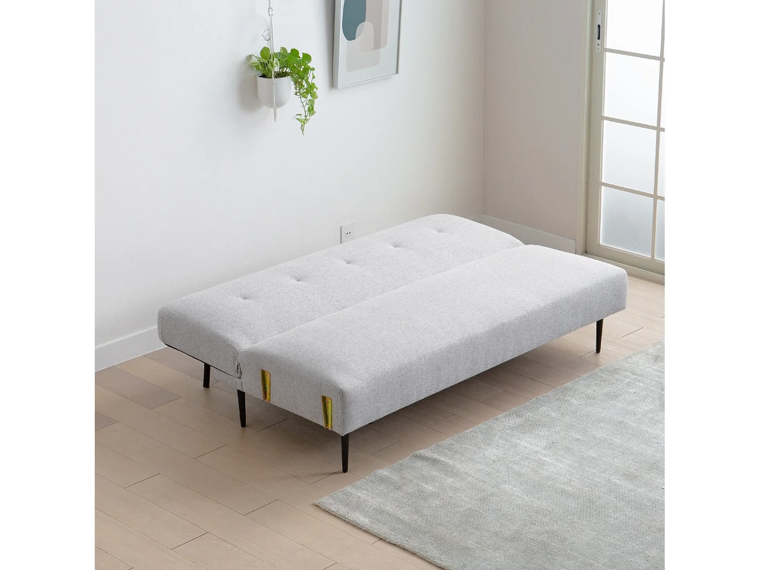 Sofá-Cama Conversível de 3 Lugares em Tecido Cinza BERNE - Design Elegante, Braços Removíveis, Conforto Máximo