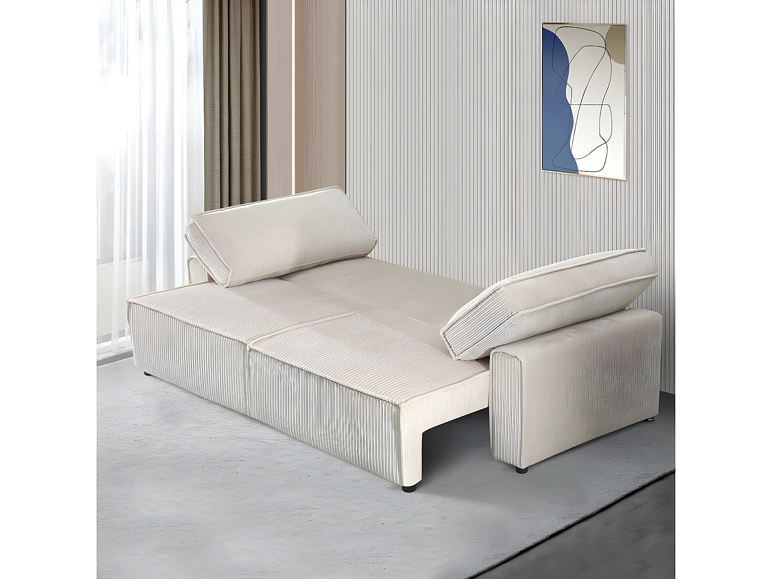 Sofá-cama de veludo cotelê "Montaigne" - 3 lugares - Bege