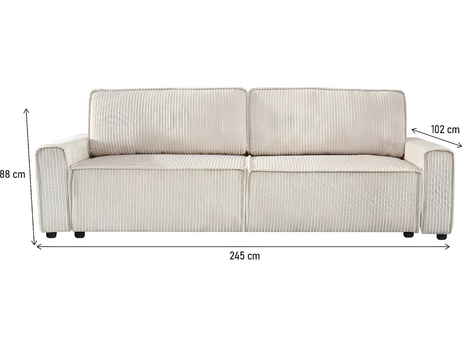 Canapé convertible en velours côtelé "Montaigne" -3 places - Beige