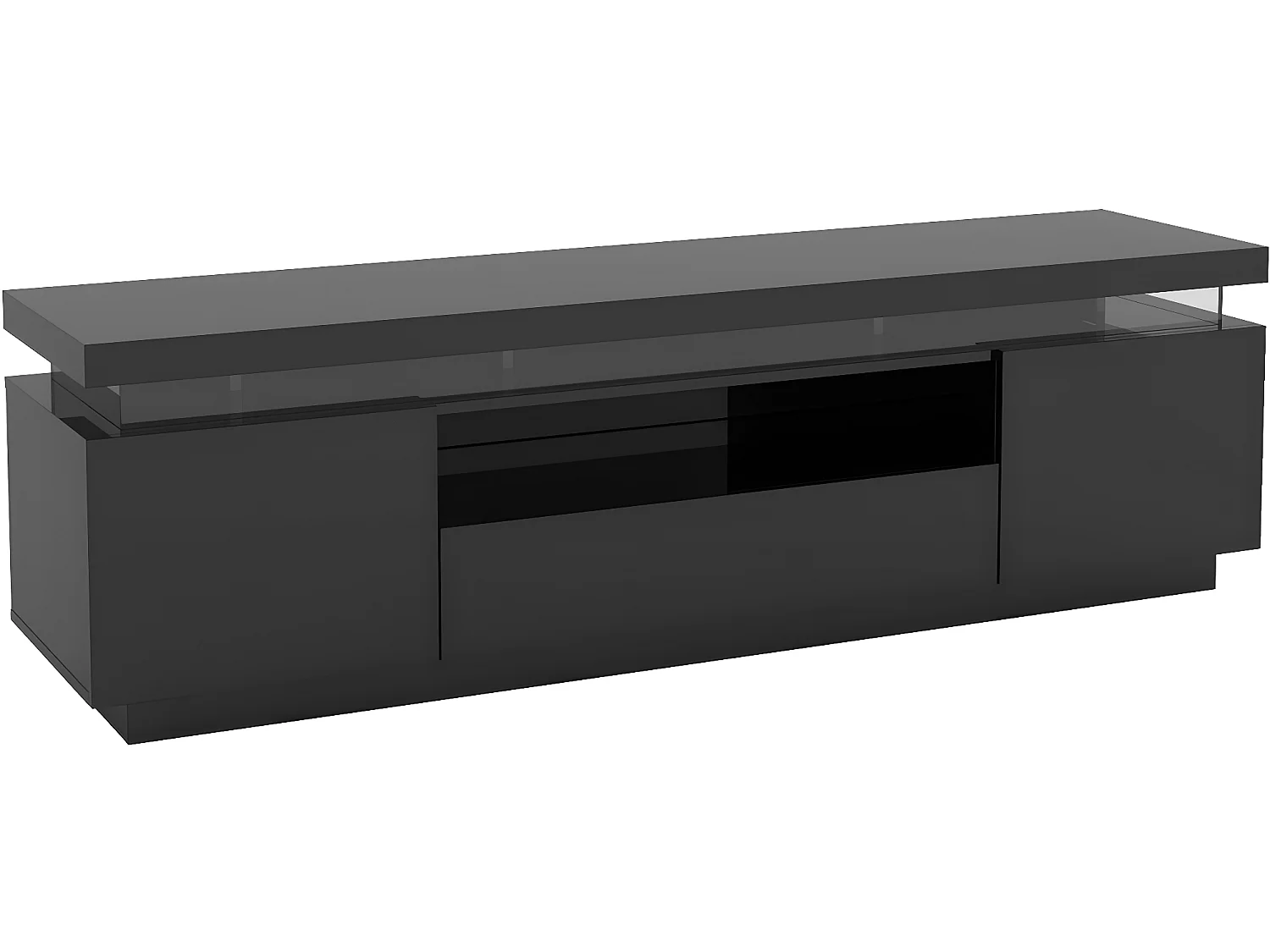 Móvel de TV LED lacado "Ruth" com arrumação e iluminação - Preto