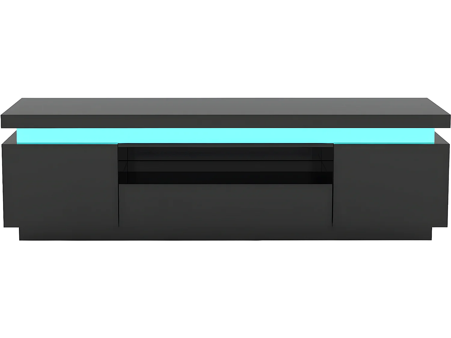 Móvel de TV LED lacado "Ruth" com arrumação e iluminação - Preto