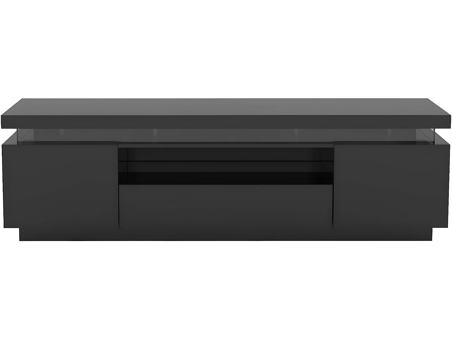 Móvel de TV LED lacado "Ruth" com arrumação e iluminação - Preto