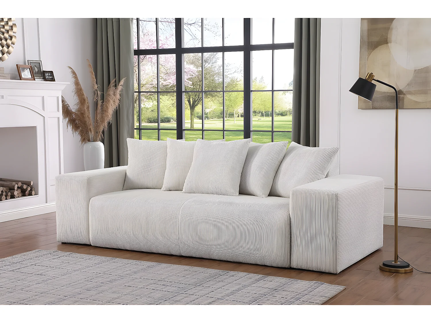 Canapé fixe 3 places en velours côtelé "Rivoli" - Beige