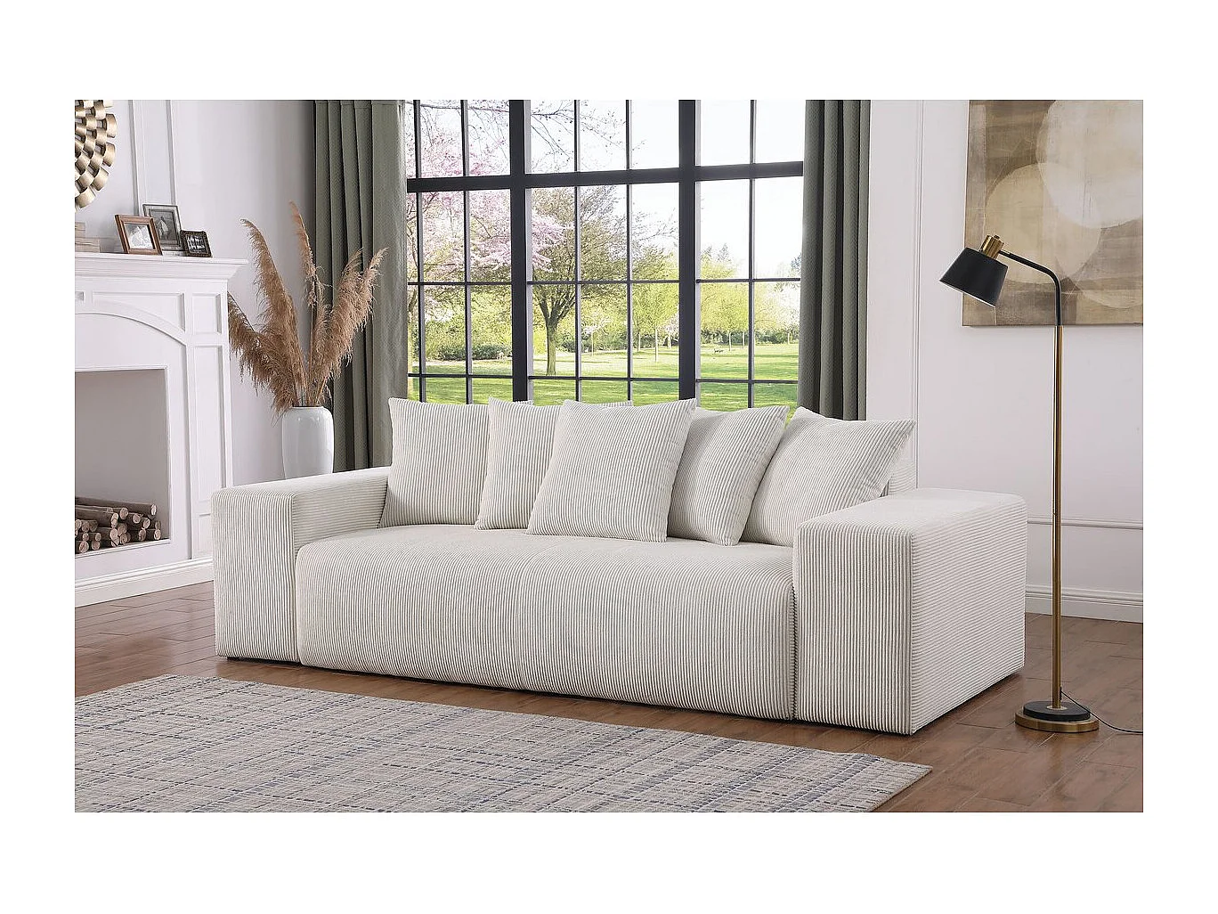 Bank 3-zitsbank meubel ribfluweel geribd velours "Rivoli" - Beige - lichtbruin