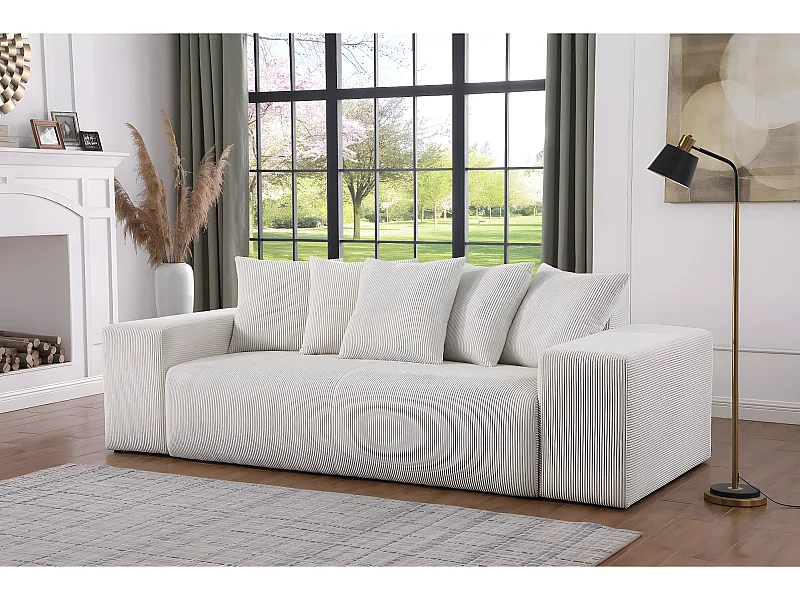 Sofá fijo 3 plazas pana "Rivoli" - Beige