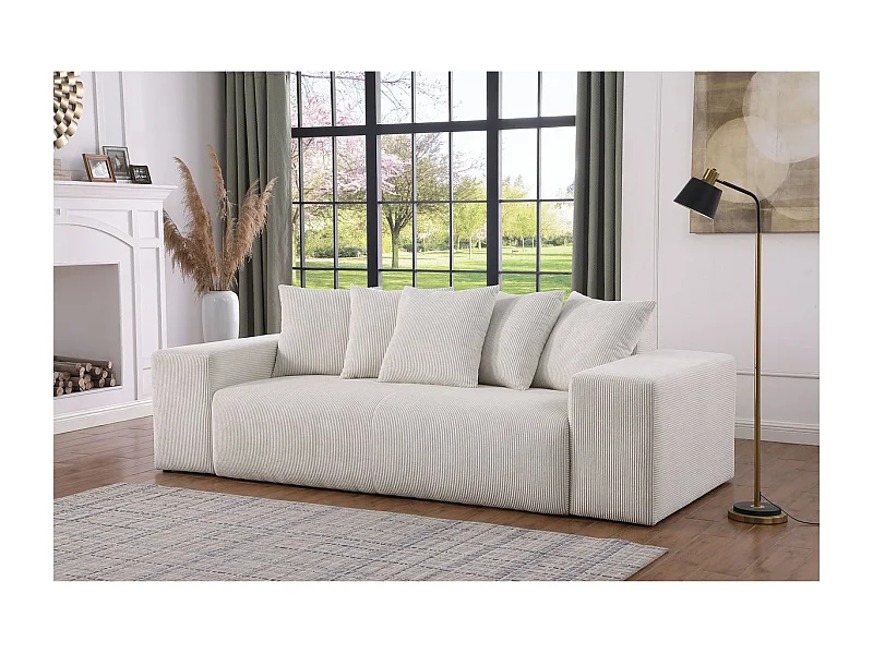 Canapé fixe 3 places en velours côtelé "Rivoli" - Beige