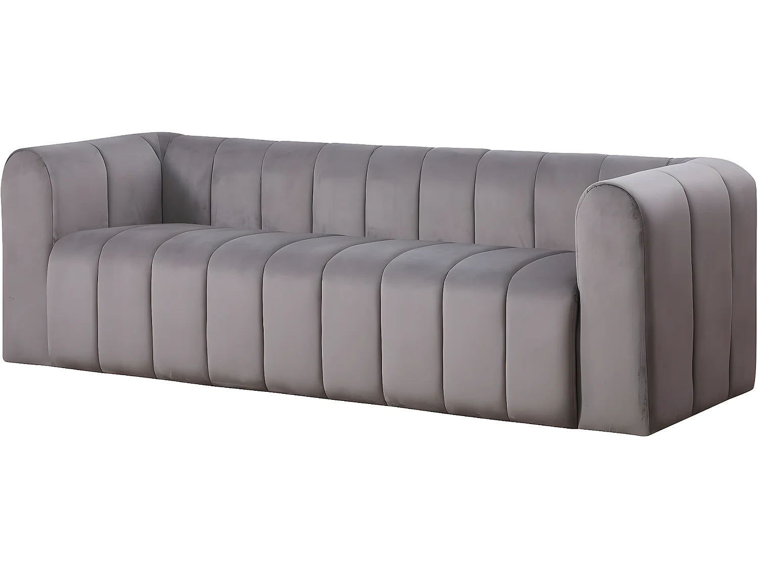 Canapé fixe 3 places en velours "Victor Hugo" - 240 x 90 x 76 cm - Gris