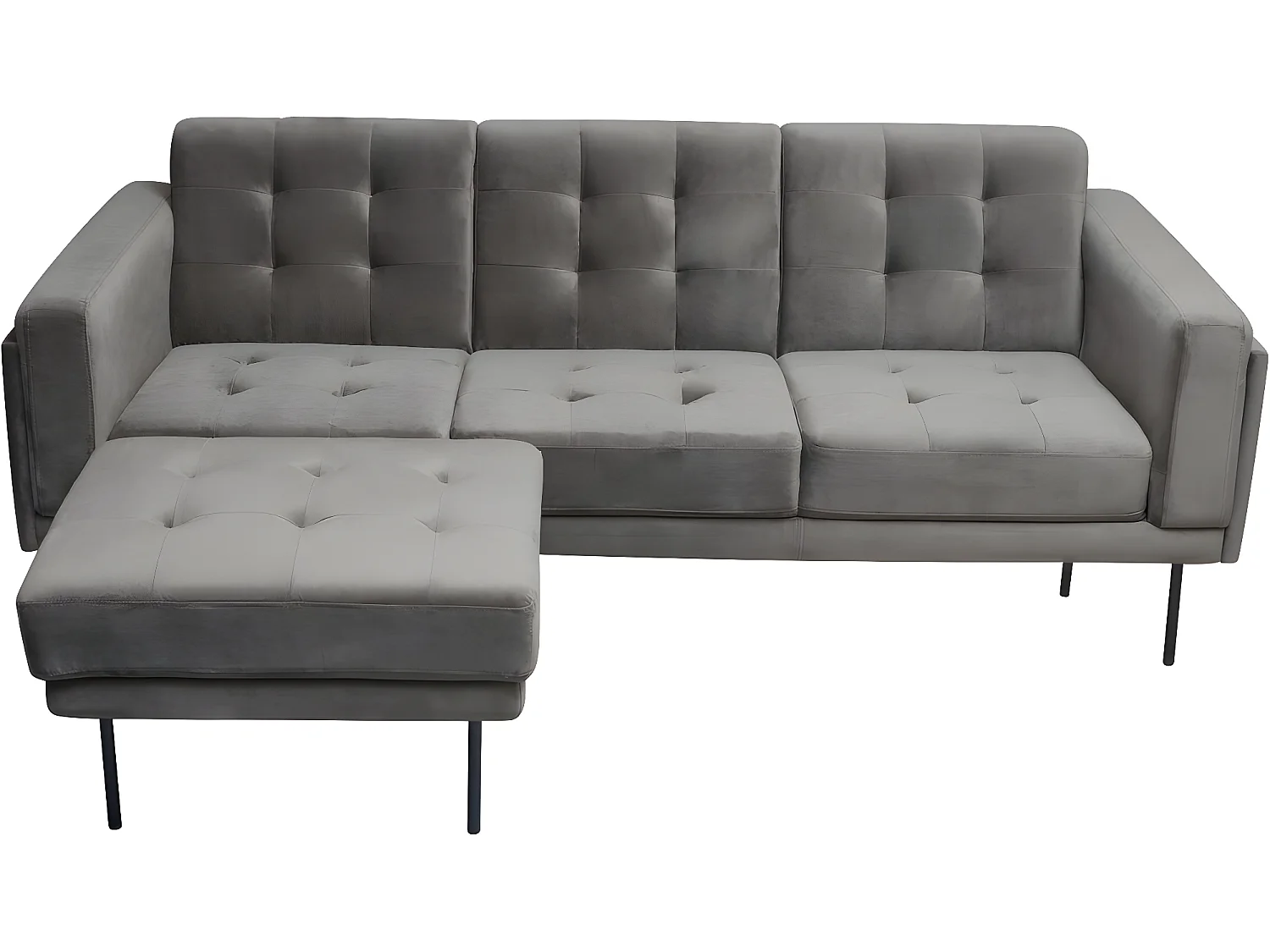 Sofá de canto reversível em veludo "Noé" - 3 lugares - Elegante e confortável cor cinza