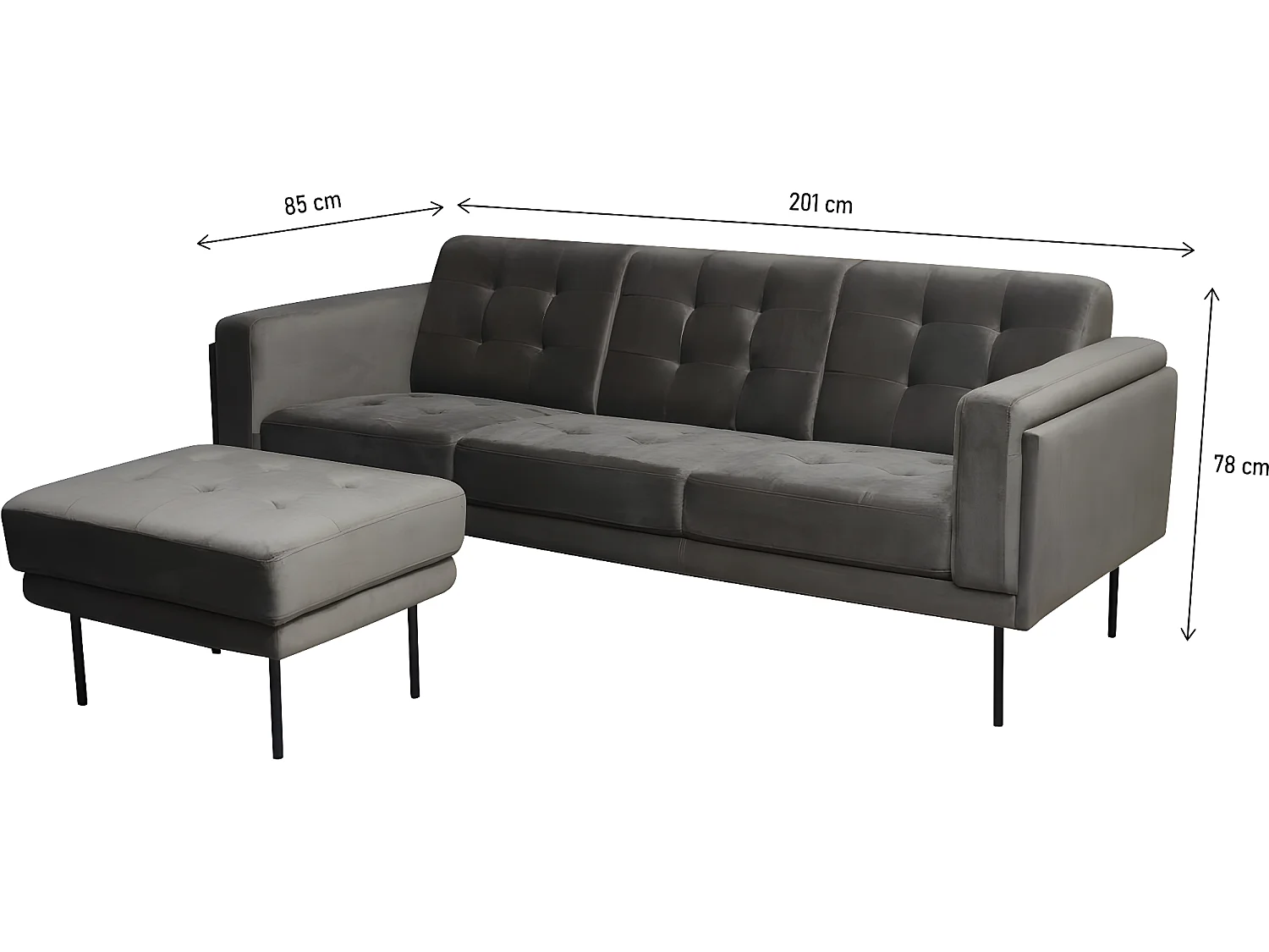 Sofá de canto reversível em veludo "Noé" - 3 lugares - Elegante e confortável cor cinza