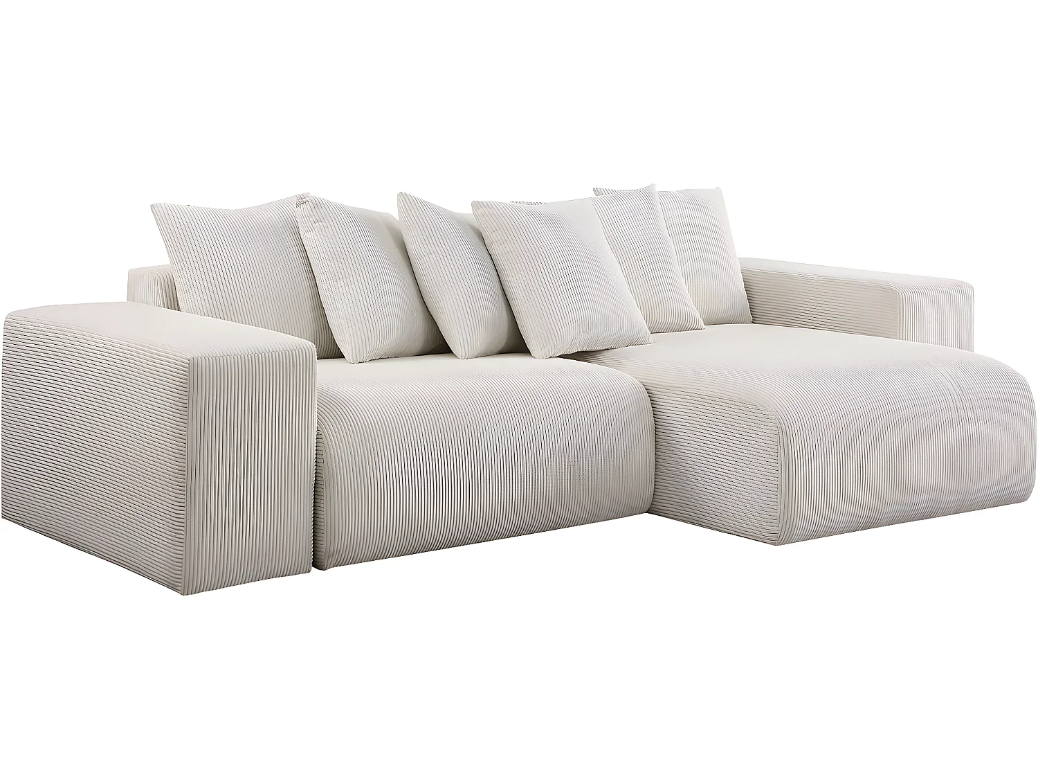 Canapé d'angle en velours côtelé "Rivoli" - 312 x 176 x 49 cm - Beige