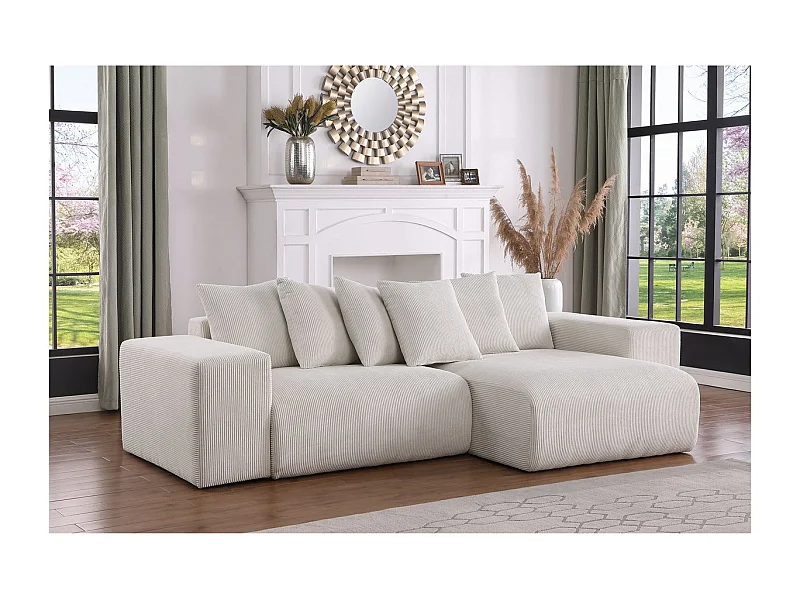 Canapé d'angle en velours côtelé "Rivoli" - 312 x 176 x 49 cm - Beige