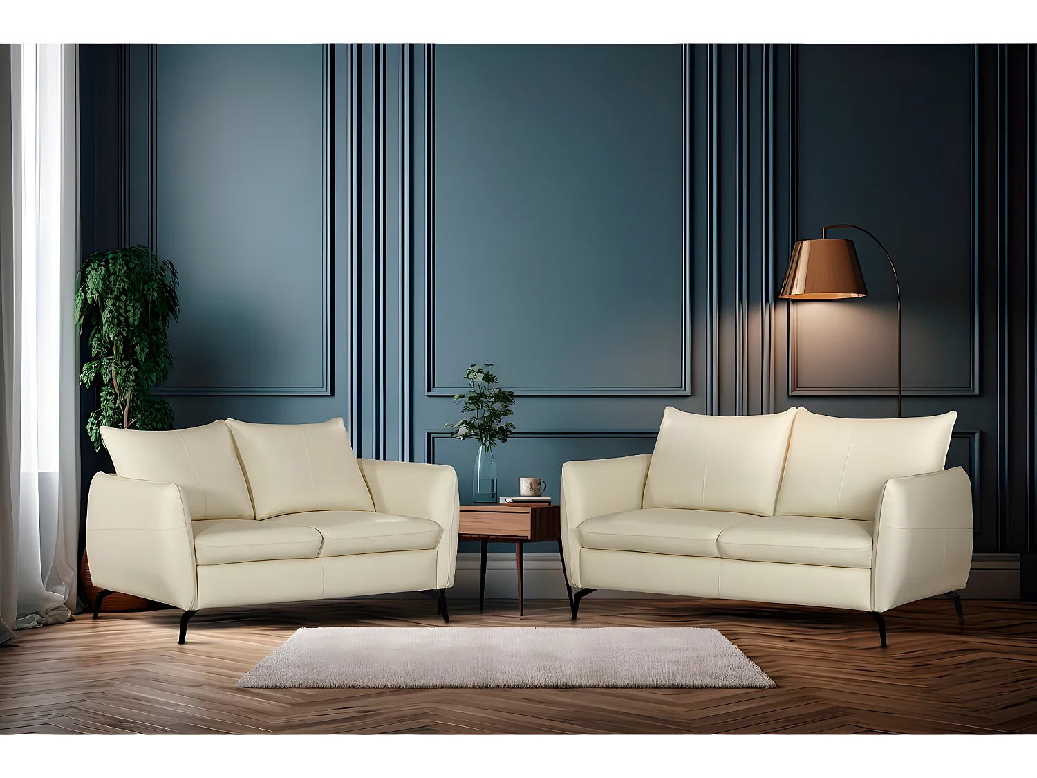 Canapé droit en cuir reconstitué "Emy"- 3 places - Beige