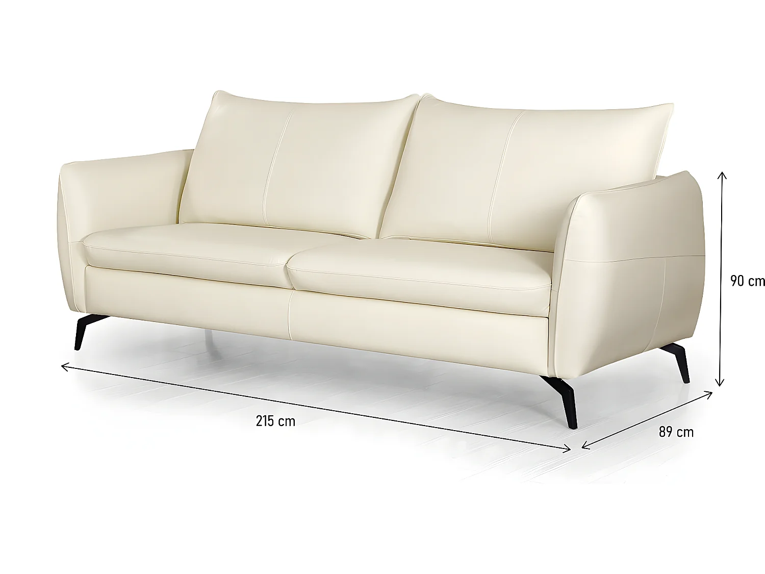 Canapé droit en cuir reconstitué "Emy"- 3 places - Beige