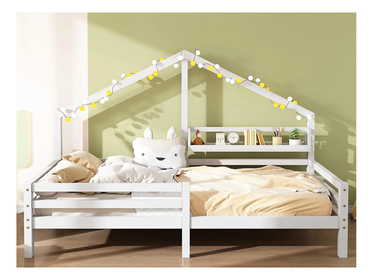 Letto a soppalco per bambini - 90 x 200 cm - ripiano portaoggetti - rete a doghe - bianco