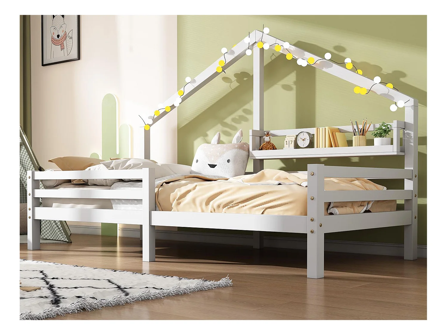 Letto a soppalco per bambini - 90 x 200 cm - ripiano portaoggetti - rete a doghe - bianco