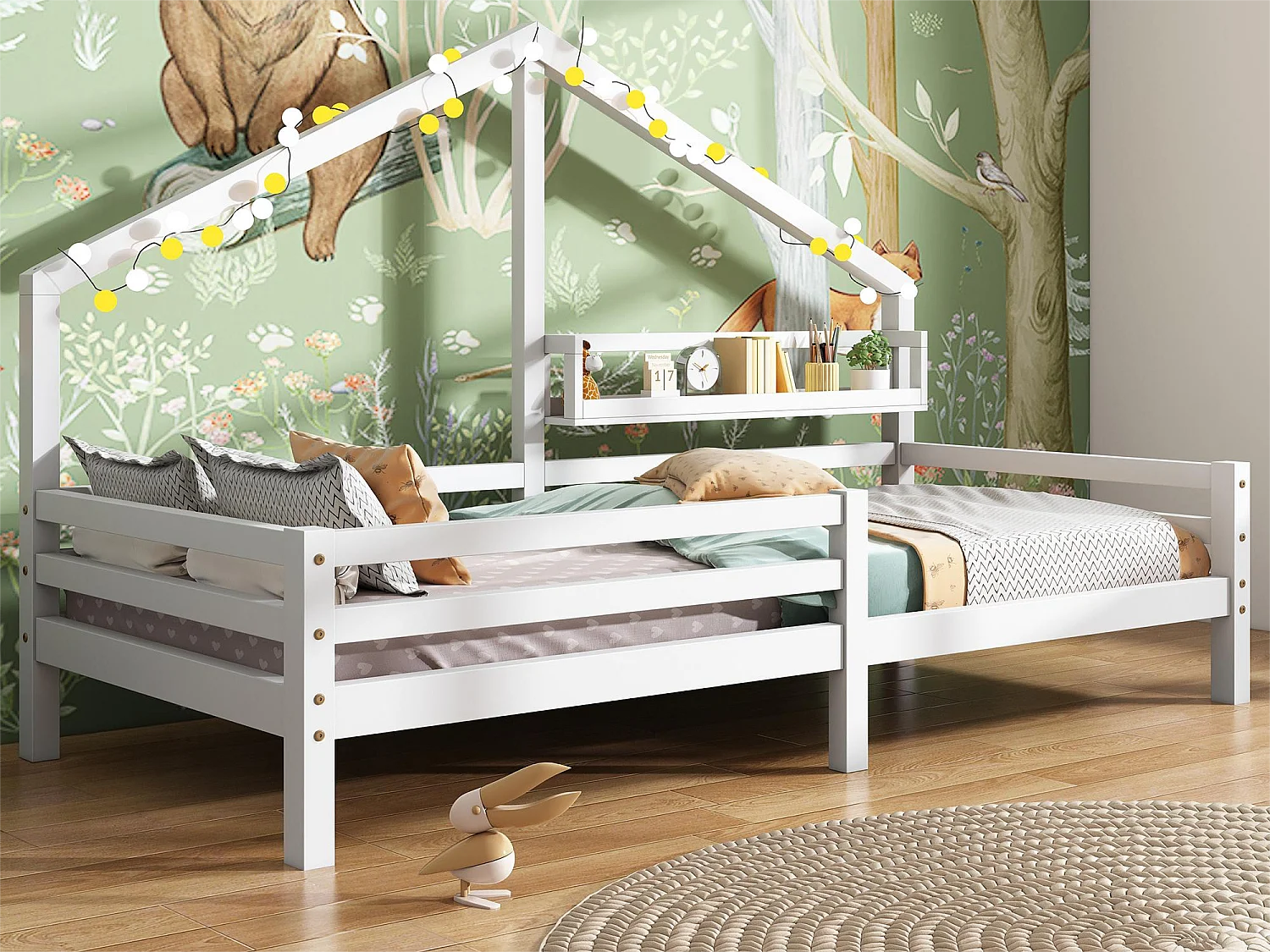 Hochbett für Kinder – 90 x 200 cm – Ablagefach – Lattenrost – Weiß