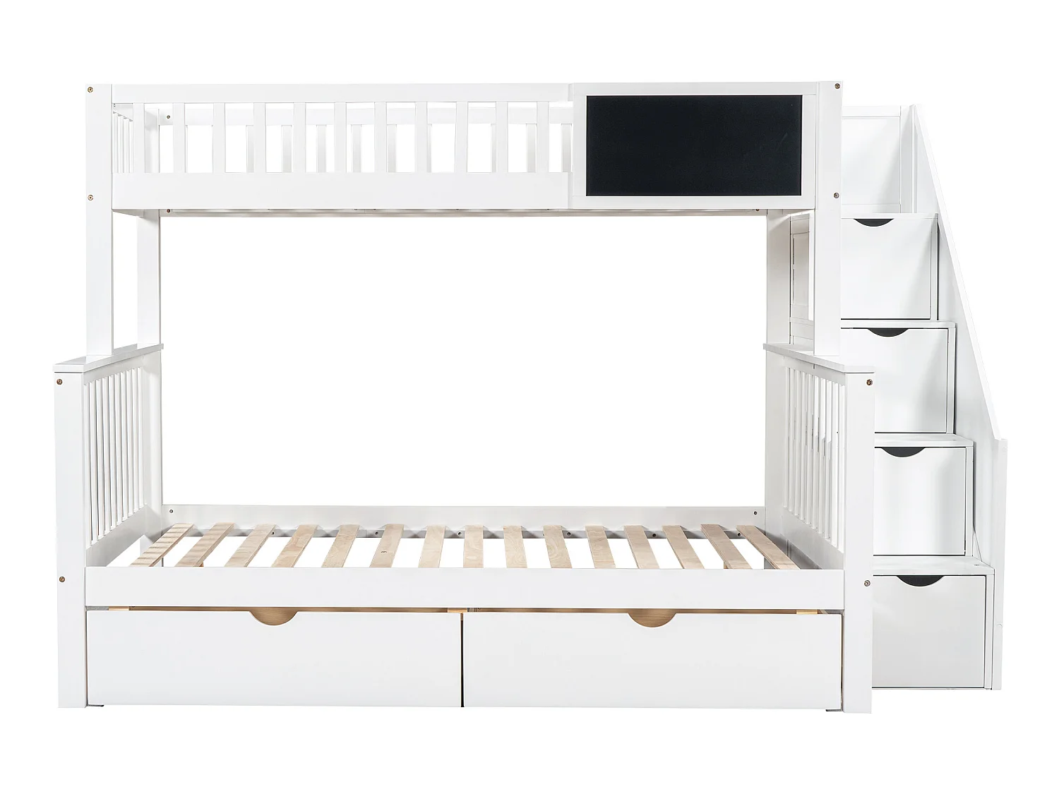 Etagenbett für Kinder – 2 x 90 x 200 cm – 6 Schubladen und Tafel – weiße Farbe