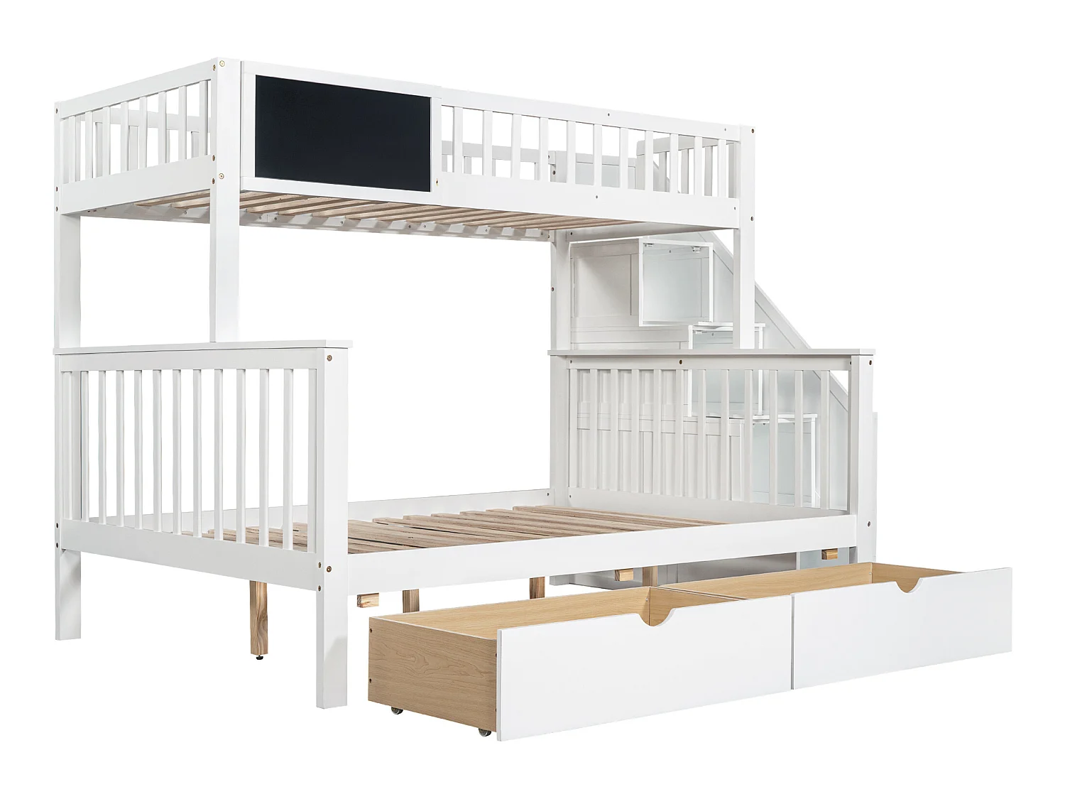 Etagenbett für Kinder – 2 x 90 x 200 cm – 6 Schubladen und Tafel – weiße Farbe