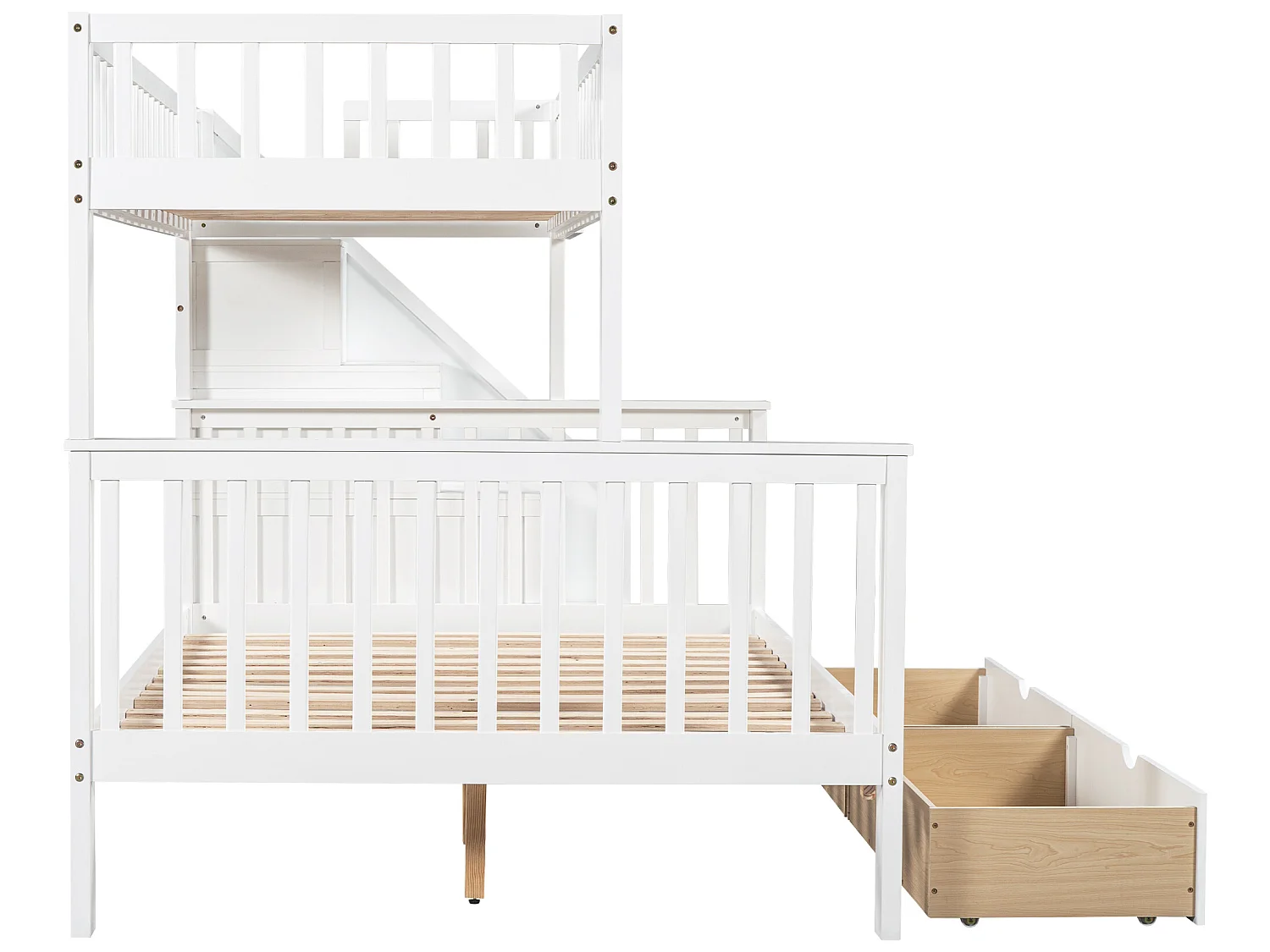 Etagenbett für Kinder – 2 x 90 x 200 cm – 6 Schubladen und Tafel – weiße Farbe